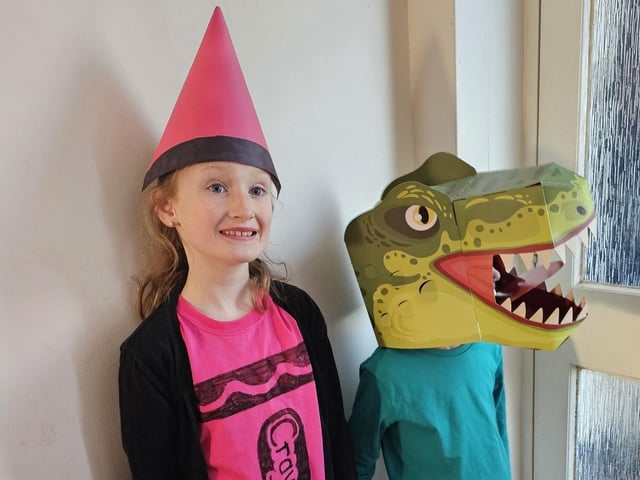Mikey Blackwood sent in this picture of ten-year-old Katie as The Day the Crayons Quit and seven-year-old Matthew as Dinosaurs Love Underpants