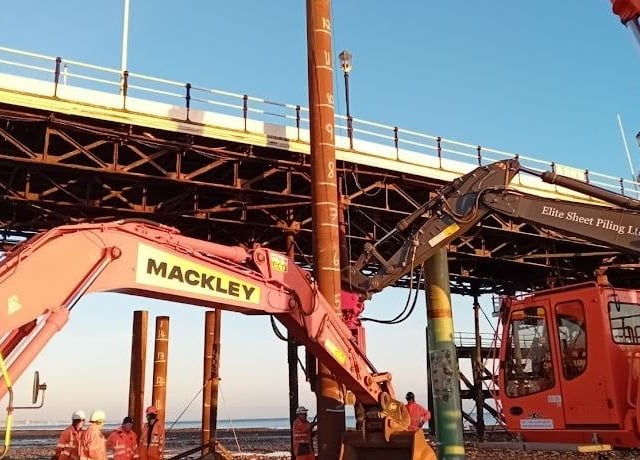 The council said Thursday was 'another very productive day' for contractors working at Worthing Pier.