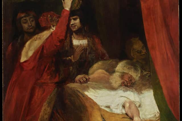 The painting by Sir Joshua Reynolds shows The Death of Cardinal Beaufort (1377-1447). It is on display at Petworth House. Note the fiend by the pillow. (C) National Trust