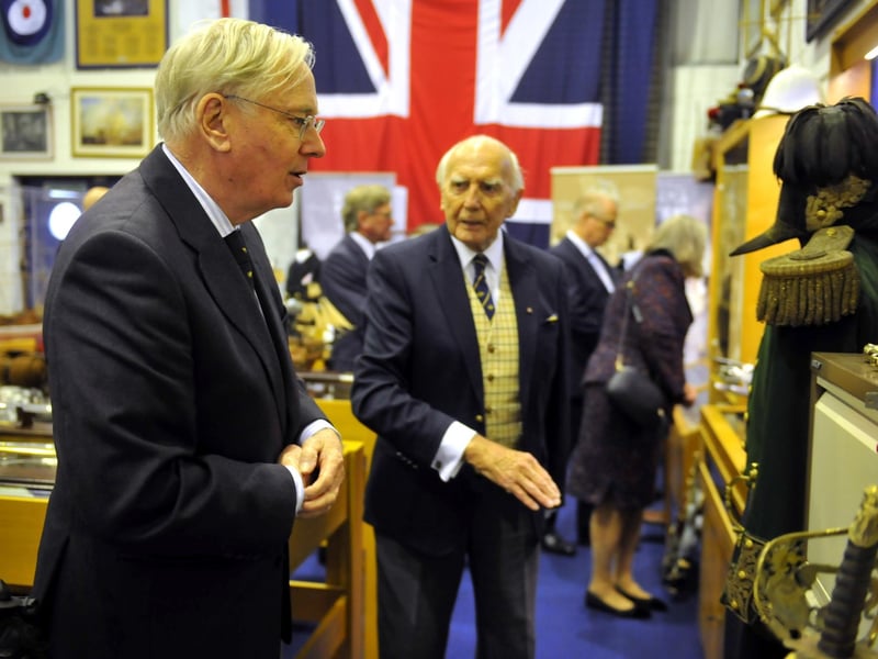 HRH The Duke of Gloucester visited Pooley Sword at Brighton City Airport and was greeted by Robert Pooley MBE. SR23120601 Photo SR Staff/Nationalworld