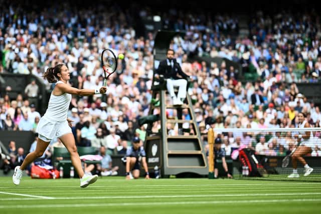 Russia's Daria Kasatkina - seen here playing Britain's Jodie Burrage - has had a great start to Wimbledon after reaching the Eastbourne final - and Burrage was another player to win new fans at Devonshire Park before going on to create a few headlines in SW19  (Photo by SEBASTIEN BOZON / AFP)
