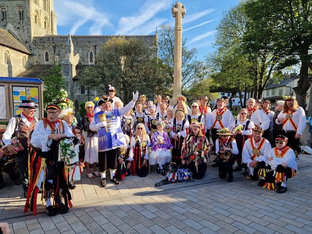 Sompting Village Morris celebrating May Day 2025 in Shoreham, where a large crowd gathered at 7am to watch to fun