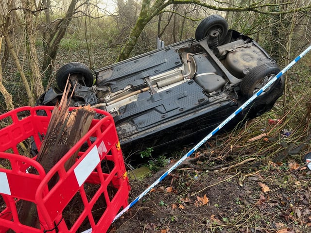 A rolled over car on London Road, just outside Burgess Hill, on Christmas Eve (Tuesday, December 24)