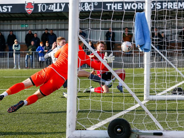 Action from Eastbourne Borough's 2-0 Ntional League South win against Slough Town at Priory Lane
