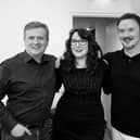 Bexhill Rock Choir leader Josie Black with Aled Jones and Russell Watson.