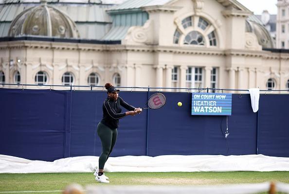 23-times Grand Slam champion Serena Williams in action on the practice courts at Devonshire Park