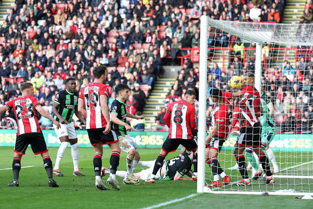 Facundo Buonanotte of Brighton & Hove Albion scores his team's first goal during the Premier League match between Sheffield United and Brighton & Hove Albion at Bramall Lane on February 18, 2024 in Sheffield, England. (Photo by Matt McNulty/Getty Images)
