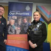 Hastings Is No Place For Hate event on March 9 2024.
L-R: James Matthew Thomas  and PCSO Chloe Cameron.