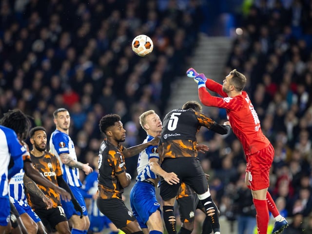 Action and crowd shots from Brighton and Hove Albion's Europa League clash with Marseille at the American Express Stadium.