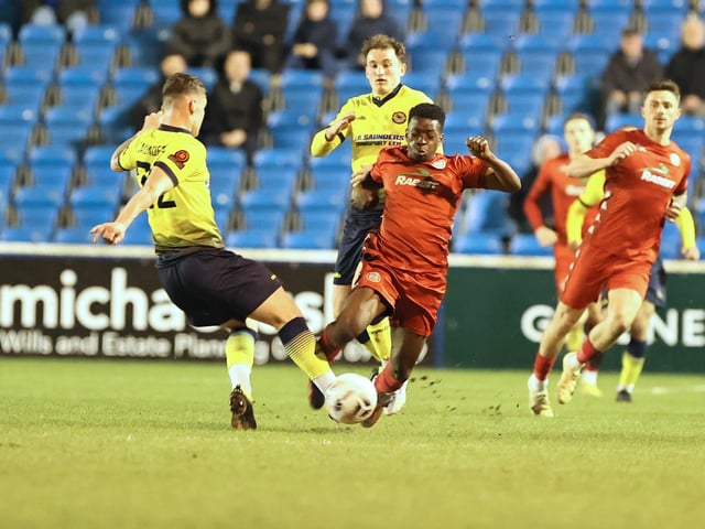Action from Worthing's 1-0 win at Farnborough in the National League South