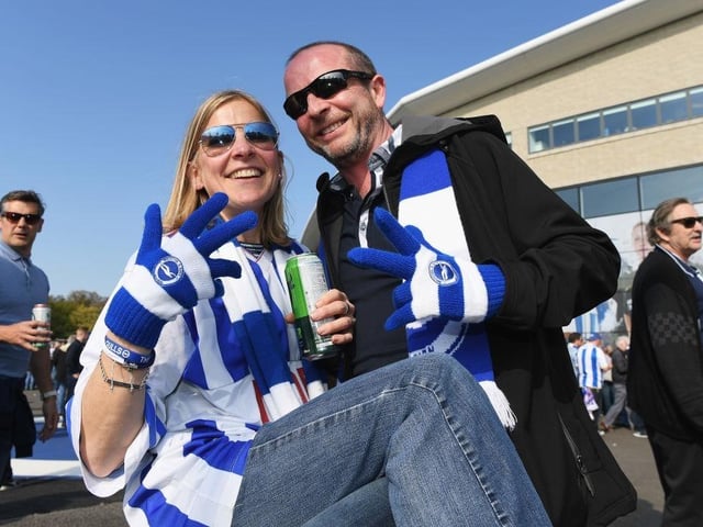 Brighton fans enjoy the pre match atmosphere prior to the Sky Bet Championship match between Brighton & Hove Albion and Bristol City at Amex Stadium on April 29, 2017.
