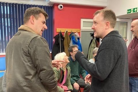 Comedians Chris McCausland and Jon Long with Sight Support Worthing volunteers and members at the charity's centre in Rowlands Road