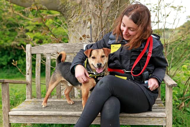 Freddie with his carer at Dogs Trust Shoreham