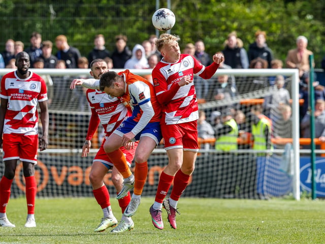 Action from Eastbourne Borough's final-day 3-2 win at Braintree - the Sports have stayed up with six points to spare