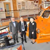 L-R Rev Rupert Toovey DL, Andy Morgan and Lord Lieutenant of West Sussex, Lady Emma Barnard. Picture from RNLI/Simon Williams