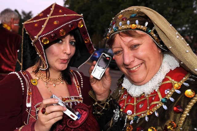 Burgess Hill Bonfire Night 2009. Upwardly mobile Tudors Melanie and Catherine Short.