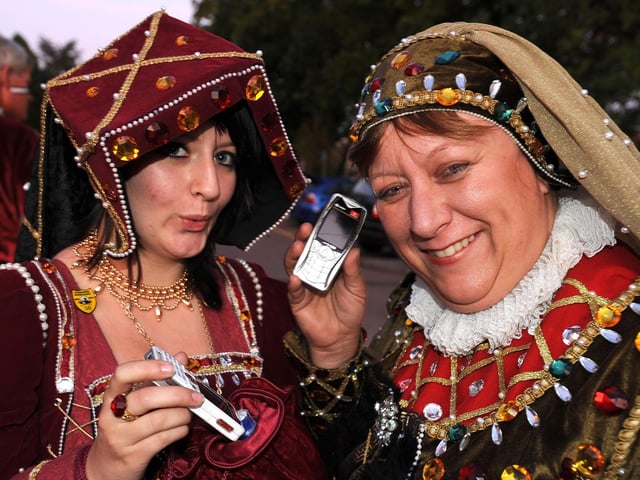 Burgess Hill Bonfire Night 2009. Upwardly mobile Tudors Melanie and Catherine Short.
