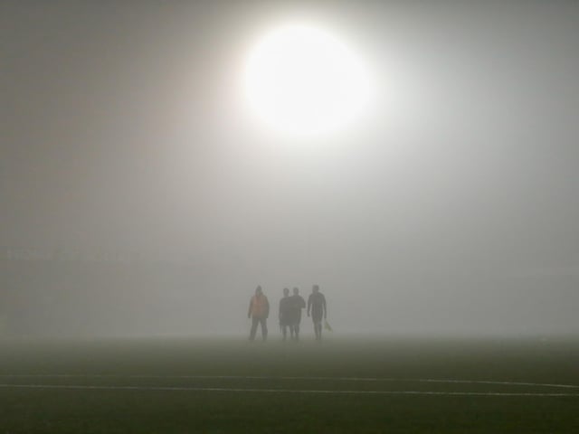 Eastbourne Borough take on Taunton Town in the fog - before the match was abandoned