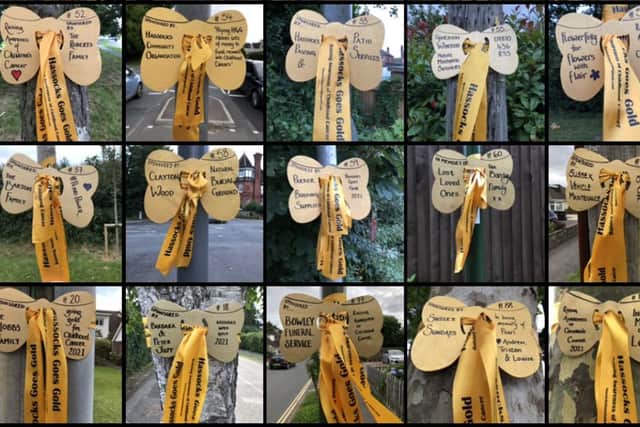 People can sponsor a giant gold bow in Hassocks, which will be on display for the month of September