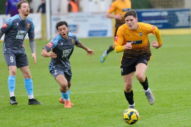 Dion Jarvis was on target against Hythe - but the Marigolds lost 4-1 | Picture: Stephen Goodger