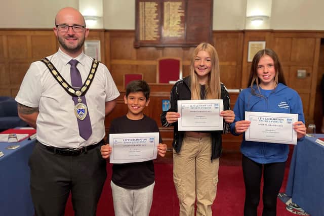 Three young athletes from Littlehampton have benefitted from a shared grant which aims to help them achieve sporting excellence. Photo: Littlehampton Town Council