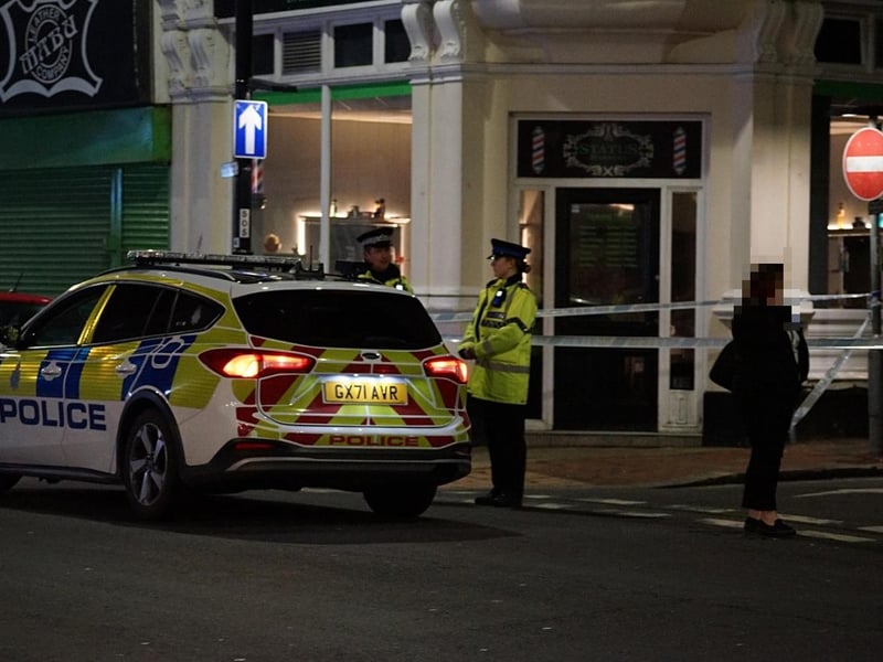 Police officers were seen at a cordoned off area just after 7pm at the junction of Elms Road and Seaside Road in Eastbourne on Thursday, March 7
