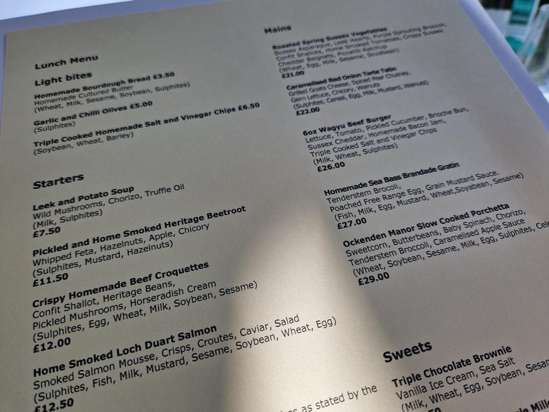 The lunch menu