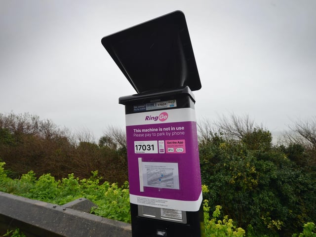 Parking meter that no longer accepts coins pictured in Hastings. White Rock Road.