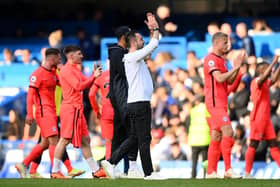 Roberto De Zerbi, manager of Brighton and Hove Albion, applauds the fans after his team's victory at Chelsea (Photo by Alex Davidson/Getty Images)
