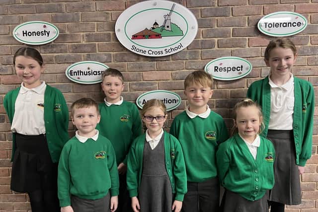 Proud pupils of Stone Cross School following the 'good' Ofsted inspection.