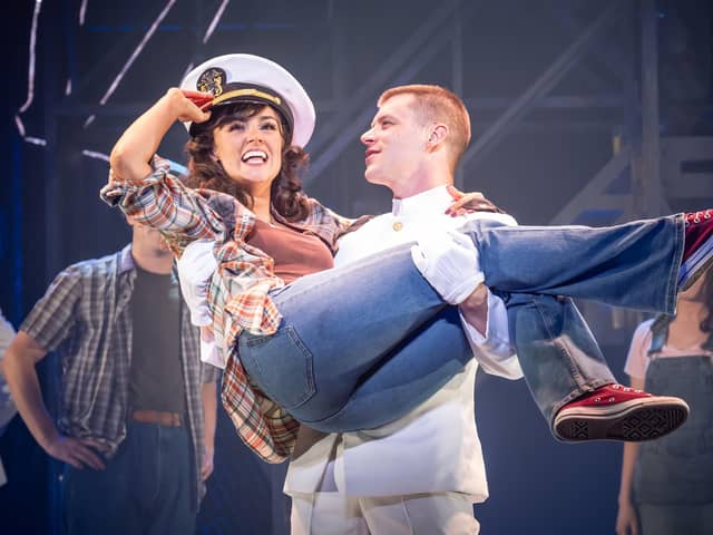 Luke Baker as Zack Mayo and Georgia Lennon as Paula Pokrifiki in An Officer and a Gentleman, on in Brighton all this week. Picture: Marc Brenner