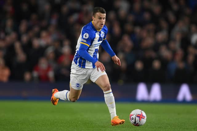 Solly March, 28, is having his best season in a Brighton shirt, scoring eight goals and providing the same number of assists in all competitions. (Photo by Mike Hewitt/Getty Images)