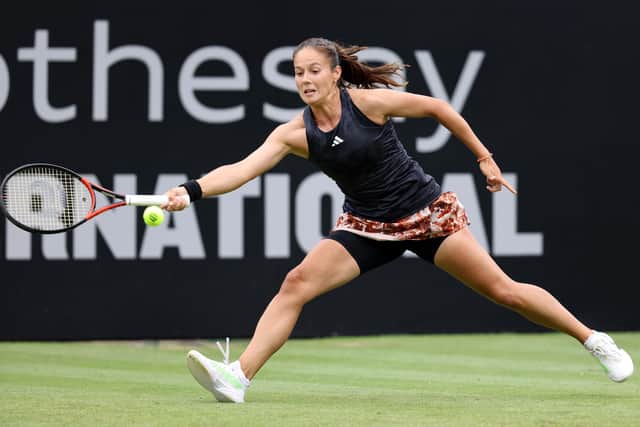 Daria Kasatkina in action during her women's singles semi final match against Camila Giorgi of Italy during Day Seven of the Rothesay International Eastbourne (Photo by Charlie Crowhurst/Getty Images for LTA)