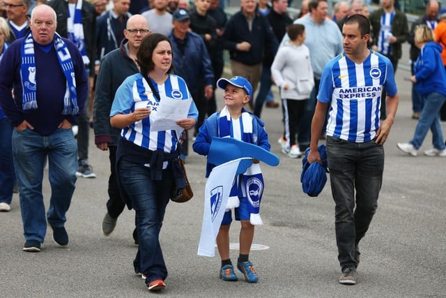 Brighton fans begin arriving ahead of the Premier League match between Brighton and Hove Albion and Everton at Amex Stadium on October 15, 2017.