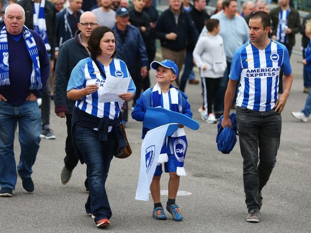 Brighton fans begin arriving ahead of the Premier League match between Brighton and Hove Albion and Everton at Amex Stadium on October 15, 2017.