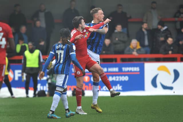 Match action from Crawley Town v Rochdale