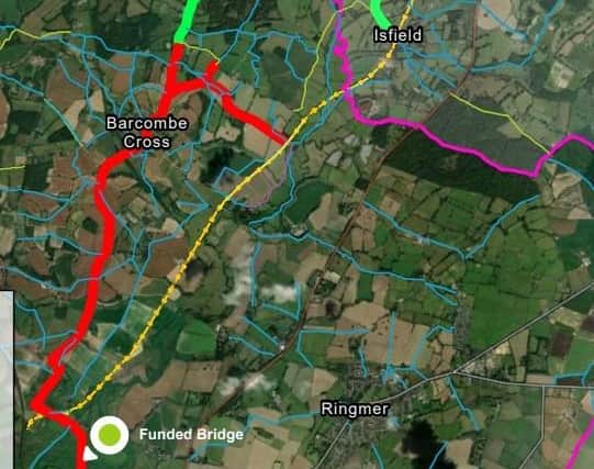 The proposed route of the Lewes to Uckfield Greenway. Image: WDC