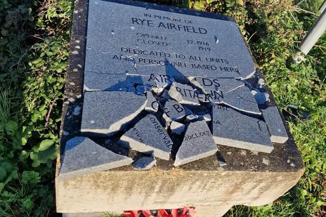 A war memorial between Rye and Camber has been subject to criminal damage. Photo: Rother Police