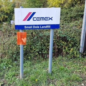 Entrance to the old Cemex industrial waste site, Henfield Road, Small Dole. Photo: Hollie Robards / Iconic Media Group / HR26102201