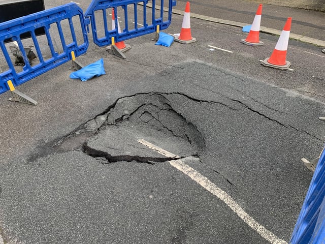 Linton Road in Hastings has been closed due to a big sinkhole appearing