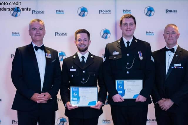 PC Ryan Oakley and Sergeant James Arrol-Barker after receiving their award. Picture from Sussex Police/Anderson Events