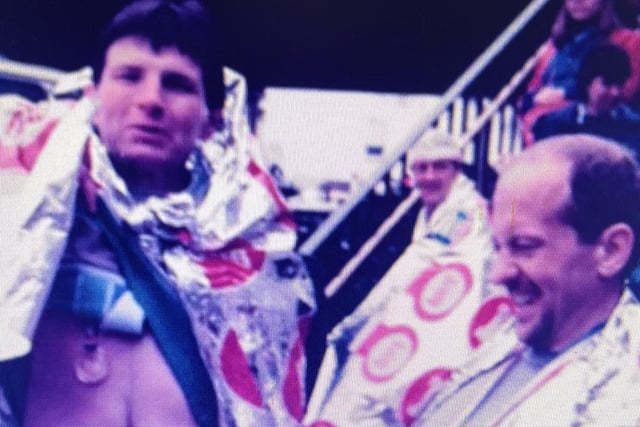Graham and Derek after the 1983 London Marathon