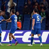 Georginio Rutter’s first European goal survived a dramatic VAR check, as Brighton and Hove Albion took a 2-0 half-time lead against FK Kauno Zalgiris in the UEFA Conference League. (Photo by Mike Hewitt/Getty Images)