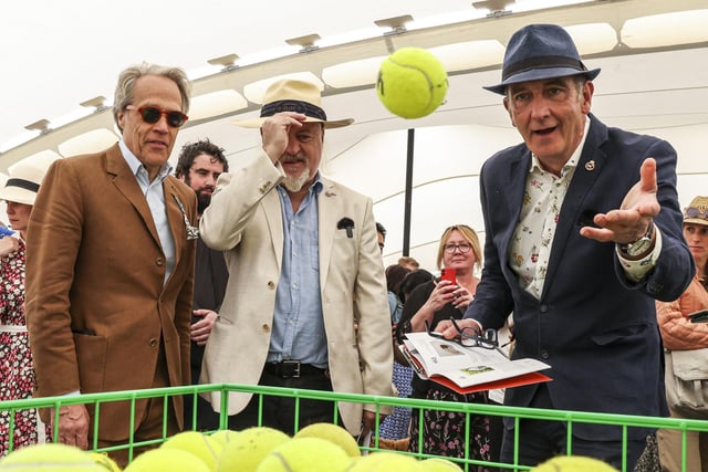 The Duke of Richmond (left), comedian Bill Bailey (middle) and Grand Designs presenter Kevin McCloud (right) at the Barkitecture exhibition.