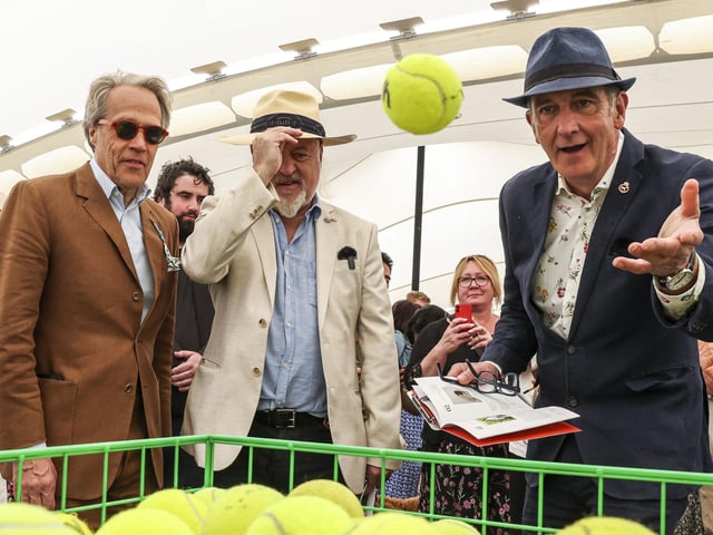 The Duke of Richmond (left), comedian Bill Bailey (middle) and Grand Designs presenter Kevin McCloud (right) at the Barkitecture exhibition.