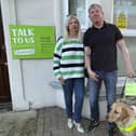 Carol Collis and Mark White with Embry the guide dog. Photo: staff