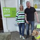 Carol Collis and Mark White with Embry the guide dog. Photo: staff