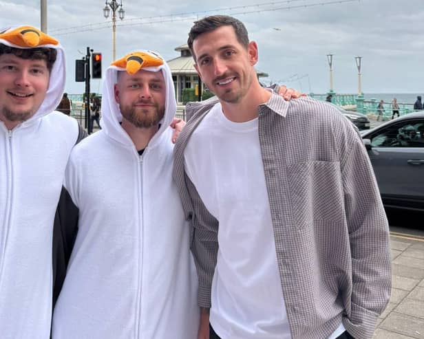 Lewis Dunk swapped top flight football for a night of Premier League darts this week – but still found himself the centre of attention among Brighton and Hove Albion supporters. Photo: Ben Miller