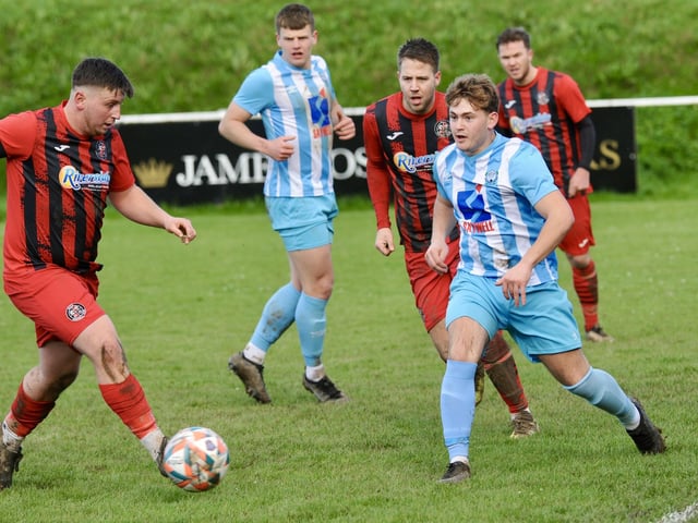 Action from Worthing United's 2-2 draw with Wick in the SCFL Division 1