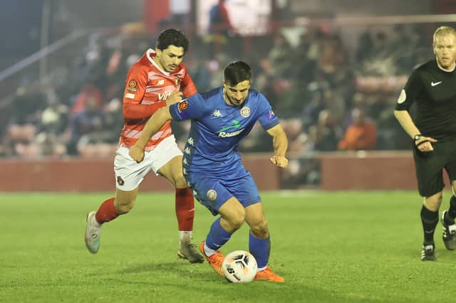 Action from Worthing's 7-2 defeat at Ebbsfleet United in the National League South